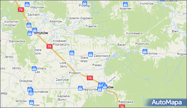 mapa Zaborowice gmina Mniów, Zaborowice gmina Mniów na mapie Targeo