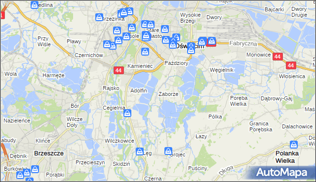 mapa Zaborze gmina Oświęcim, Zaborze gmina Oświęcim na mapie Targeo
