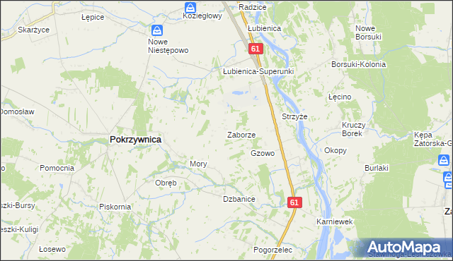 mapa Zaborze gmina Pokrzywnica, Zaborze gmina Pokrzywnica na mapie Targeo