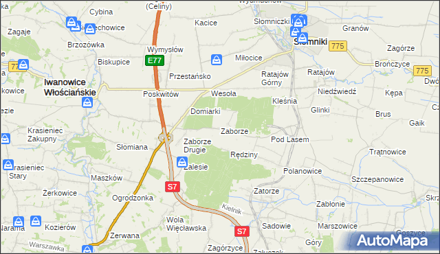 mapa Zaborze gmina Słomniki, Zaborze gmina Słomniki na mapie Targeo