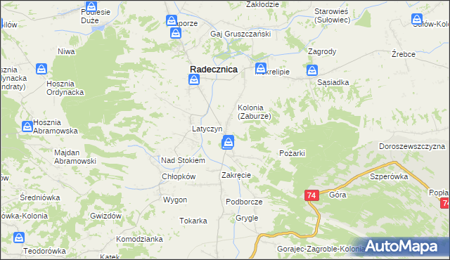 mapa Zaburze gmina Radecznica, Zaburze gmina Radecznica na mapie Targeo