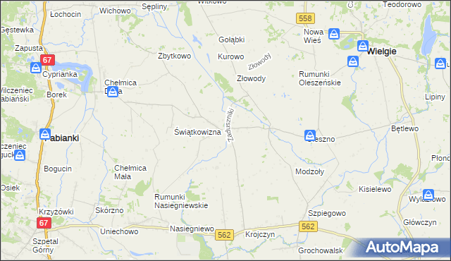 mapa Zaduszniki gmina Wielgie, Zaduszniki gmina Wielgie na mapie Targeo