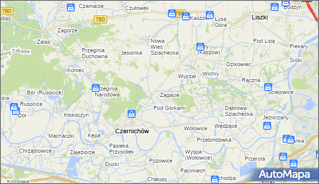mapa Zagacie gmina Czernichów, Zagacie gmina Czernichów na mapie Targeo