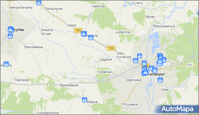 mapa Zagacie gmina Koniecpol, Zagacie gmina Koniecpol na mapie Targeo