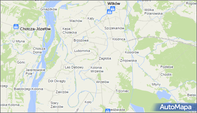 mapa Zagłoba gmina Wilków, Zagłoba gmina Wilków na mapie Targeo