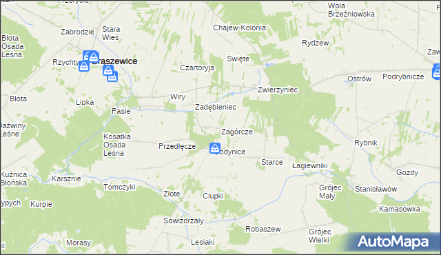 mapa Zagórcze gmina Brąszewice, Zagórcze gmina Brąszewice na mapie Targeo