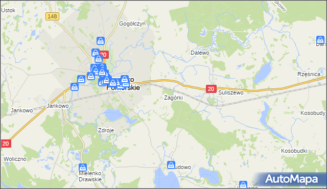 mapa Zagórki gmina Drawsko Pomorskie, Zagórki gmina Drawsko Pomorskie na mapie Targeo