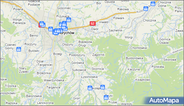 mapa Zagórnik gmina Andrychów, Zagórnik gmina Andrychów na mapie Targeo