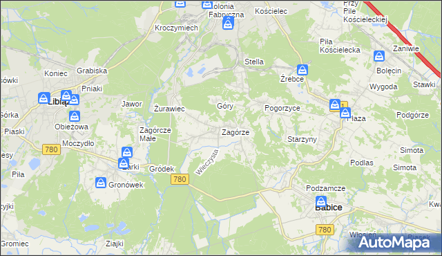 mapa Zagórze gmina Babice, Zagórze gmina Babice na mapie Targeo