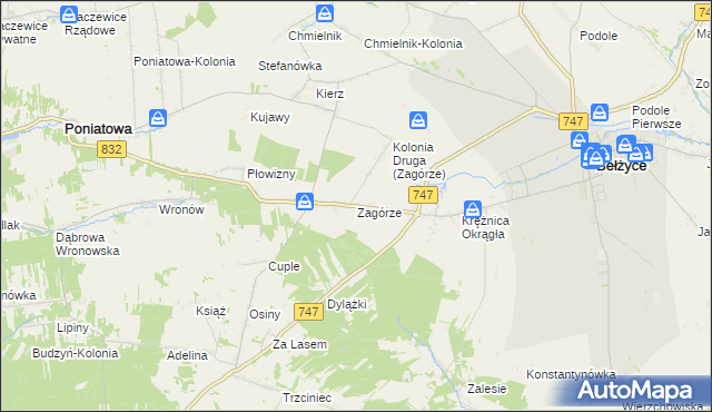 mapa Zagórze gmina Bełżyce, Zagórze gmina Bełżyce na mapie Targeo