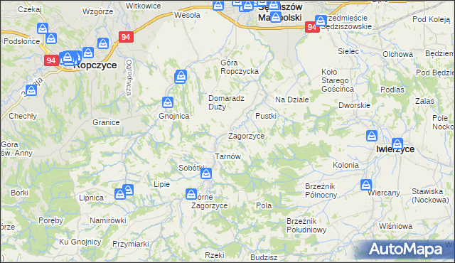 mapa Zagorzyce gmina Sędziszów Małopolski, Zagorzyce gmina Sędziszów Małopolski na mapie Targeo
