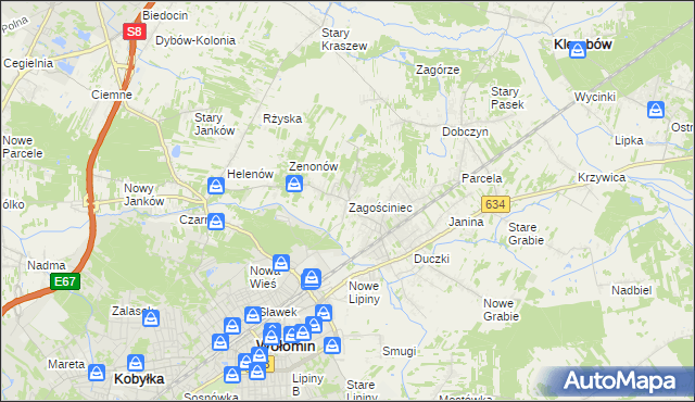 mapa Zagościniec gmina Wołomin, Zagościniec gmina Wołomin na mapie Targeo
