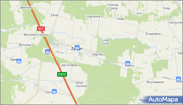 mapa Zagrody gmina Żyrzyn, Zagrody gmina Żyrzyn na mapie Targeo