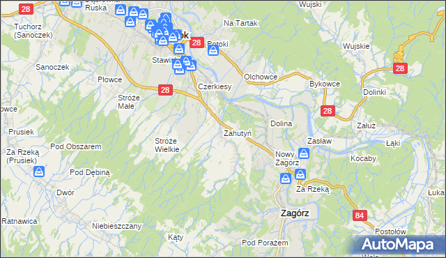 mapa Zahutyń, Zahutyń na mapie Targeo