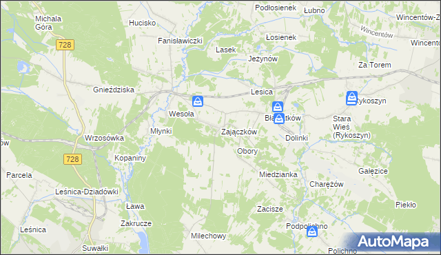 mapa Zajączków gmina Piekoszów, Zajączków gmina Piekoszów na mapie Targeo