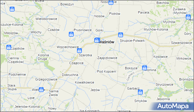 mapa Zajączkowice gmina Waśniów, Zajączkowice gmina Waśniów na mapie Targeo