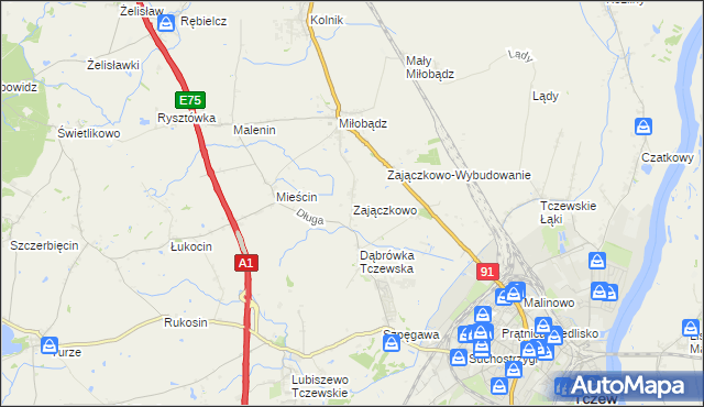 mapa Zajączkowo gmina Tczew, Zajączkowo gmina Tczew na mapie Targeo