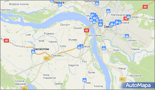 mapa Zajezierze gmina Sieciechów, Zajezierze gmina Sieciechów na mapie Targeo