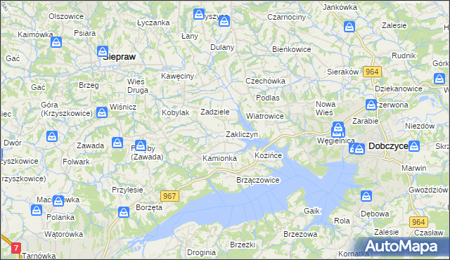 mapa Zakliczyn gmina Siepraw, Zakliczyn gmina Siepraw na mapie Targeo