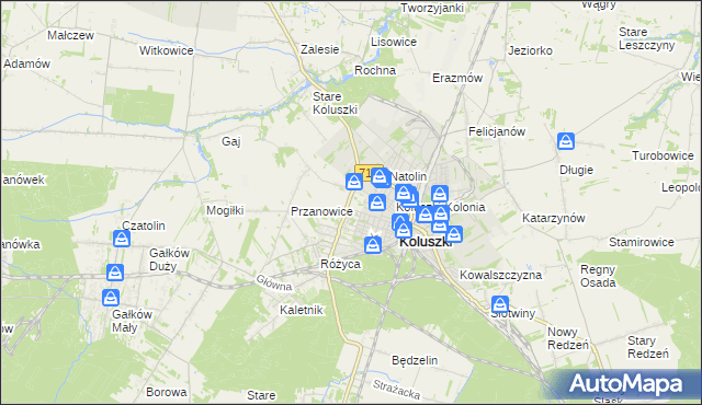 mapa Żakowice gmina Koluszki, Żakowice gmina Koluszki na mapie Targeo