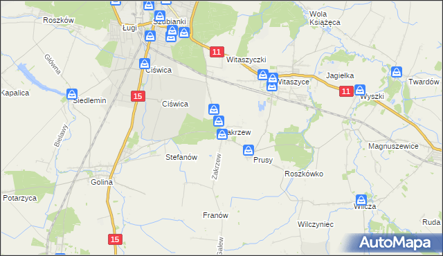 mapa Zakrzew gmina Jarocin, Zakrzew gmina Jarocin na mapie Targeo