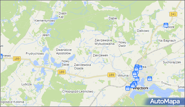 mapa Zakrzewek gmina Więcbork, Zakrzewek gmina Więcbork na mapie Targeo