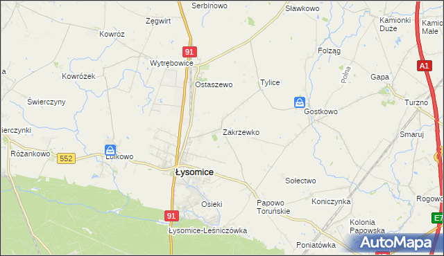 mapa Zakrzewko gmina Łysomice, Zakrzewko gmina Łysomice na mapie Targeo