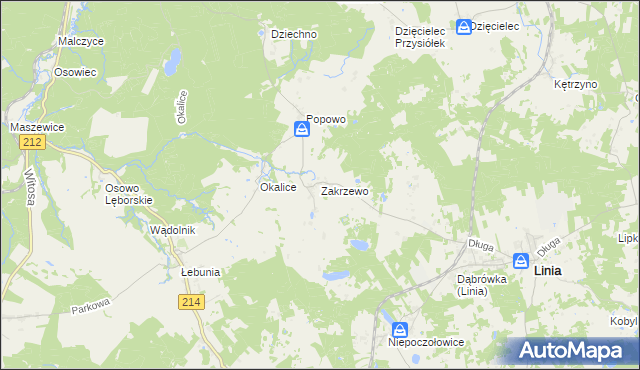 mapa Zakrzewo gmina Linia, Zakrzewo gmina Linia na mapie Targeo