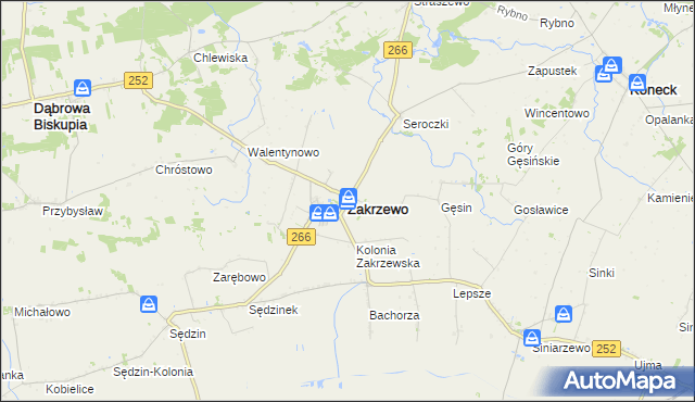 mapa Zakrzewo powiat aleksandrowski, Zakrzewo powiat aleksandrowski na mapie Targeo