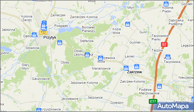 mapa Zakrzewska Wola gmina Zakrzew, Zakrzewska Wola gmina Zakrzew na mapie Targeo