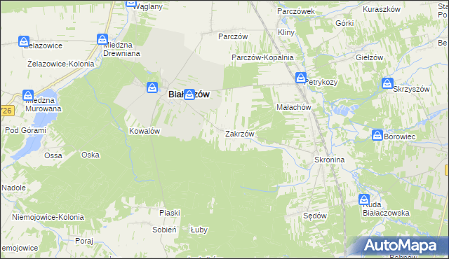 mapa Zakrzów gmina Białaczów, Zakrzów gmina Białaczów na mapie Targeo