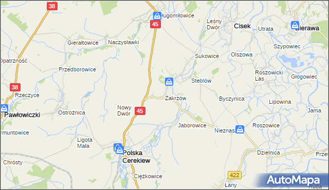 mapa Zakrzów gmina Polska Cerekiew, Zakrzów gmina Polska Cerekiew na mapie Targeo