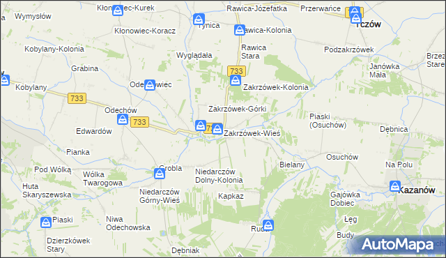 mapa Zakrzówek-Wieś gmina Kazanów, Zakrzówek-Wieś gmina Kazanów na mapie Targeo