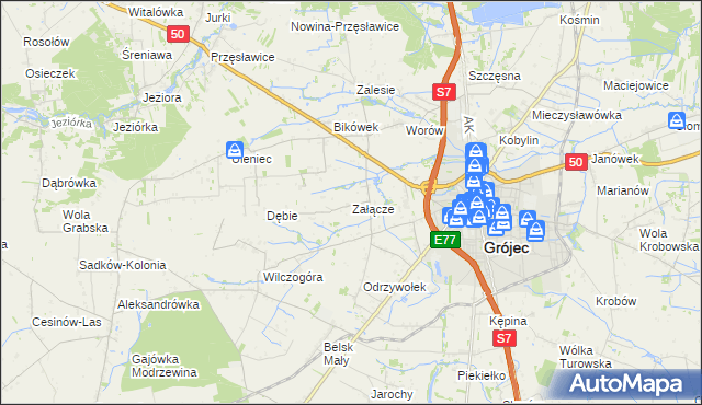 mapa Załącze gmina Grójec, Załącze gmina Grójec na mapie Targeo