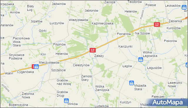 mapa Załazy gmina Przyłęk, Załazy gmina Przyłęk na mapie Targeo