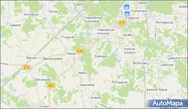 mapa Zalesiany gmina Turośń Kościelna, Zalesiany gmina Turośń Kościelna na mapie Targeo