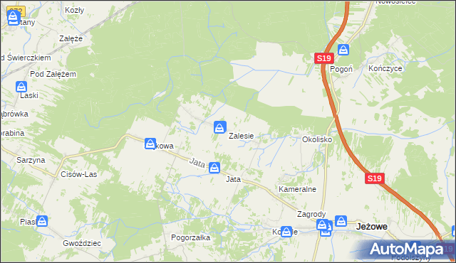 mapa Zalesie gmina Jeżowe, Zalesie gmina Jeżowe na mapie Targeo