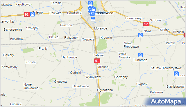 mapa Zalesie gmina Krośniewice, Zalesie gmina Krośniewice na mapie Targeo