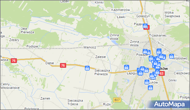 mapa Zalesie gmina Łuków, Zalesie gmina Łuków na mapie Targeo