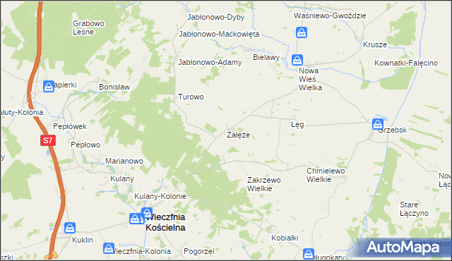 mapa Załęże gmina Wieczfnia Kościelna, Załęże gmina Wieczfnia Kościelna na mapie Targeo