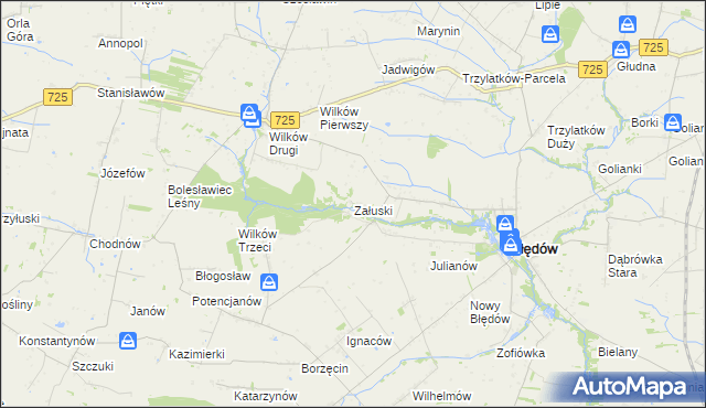 mapa Załuski gmina Błędów, Załuski gmina Błędów na mapie Targeo