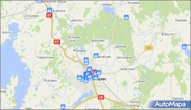 mapa Zameczek gmina Biskupiec, Zameczek gmina Biskupiec na mapie Targeo