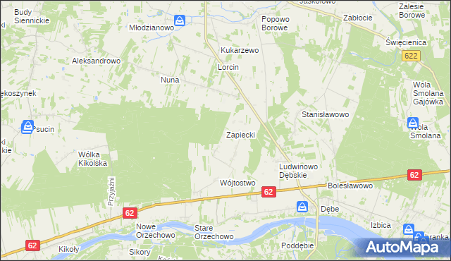 mapa Zapiecki gmina Pomiechówek, Zapiecki gmina Pomiechówek na mapie Targeo