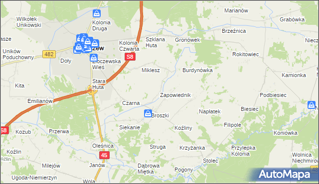 mapa Zapowiednik gmina Złoczew, Zapowiednik gmina Złoczew na mapie Targeo