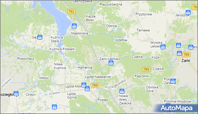 mapa Żarki-Letnisko, Żarki-Letnisko na mapie Targeo