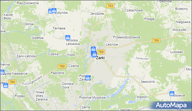 mapa Żarki powiat myszkowski, Żarki powiat myszkowski na mapie Targeo