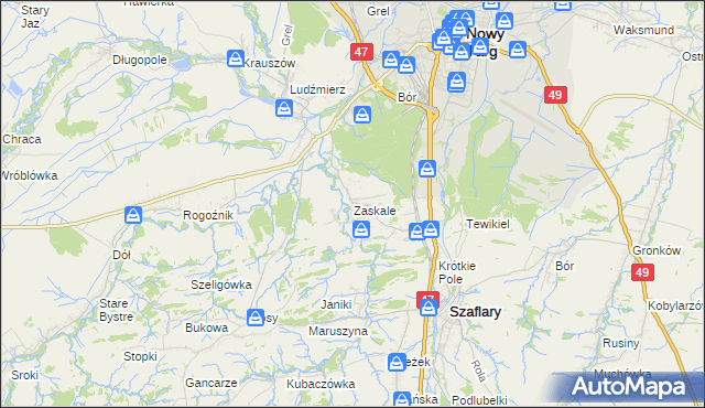 mapa Zaskale gmina Szaflary, Zaskale gmina Szaflary na mapie Targeo