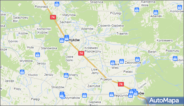 mapa Zastawie gmina Smyków, Zastawie gmina Smyków na mapie Targeo