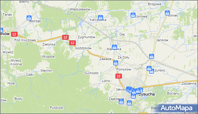mapa Zawada gmina Przysucha, Zawada gmina Przysucha na mapie Targeo