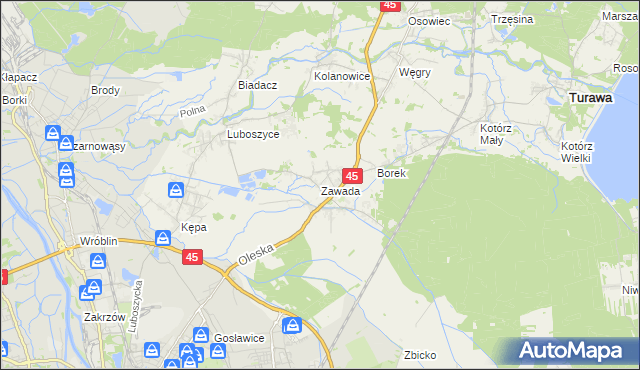 mapa Zawada gmina Turawa, Zawada gmina Turawa na mapie Targeo